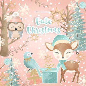 Cute Animals Christmas clipart, deer Christmas, christmas clipart, xmas, holiday, gift, christmas animal, lights, christmas tree