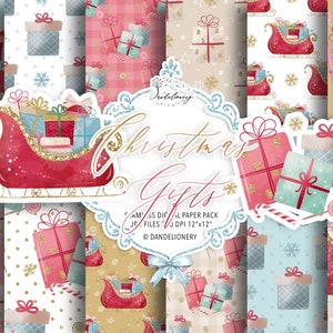 Christmas Gifts, Presents clipart, snowflakes clipart, Instant Download, xmas clipart, xmas, holiday, gift, christmas clipart, bow, sled