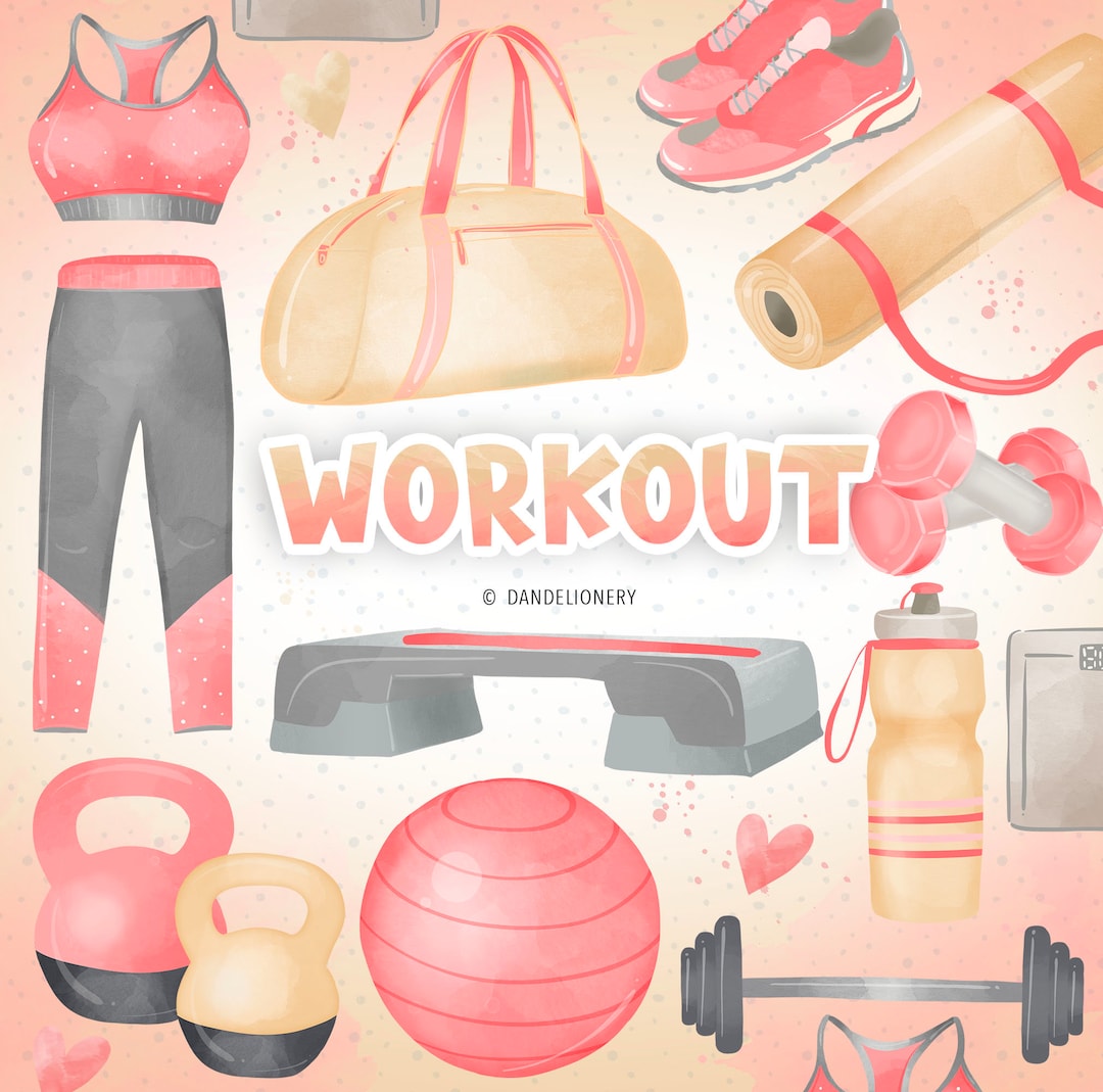 Watercolor Workout Design, Healthy Living, Gym, Weights, Exercise, Weight  Loss, Sport, Clipart -  Canada