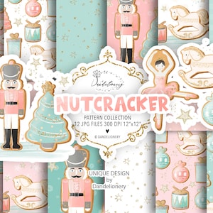 Nutcracker Gingerbread digital paper pack, Christmas digital paper, pattern, Christmas, Christmas pattern, gingerbread, pink Christmas