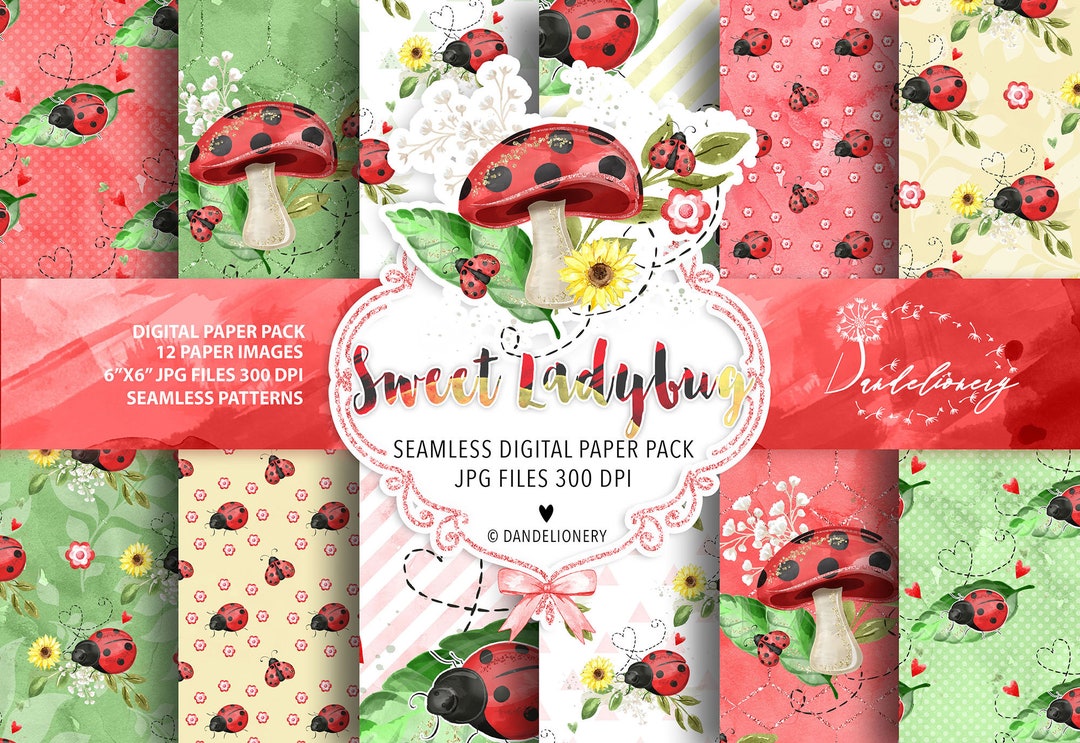 Acuarela Sweet Ladybug paquete de papel digital, Ladybug Download