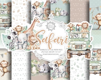 Sweet Safari Animals digital paper pack, Watercolor Safari Nursery, Safari Adventure, Safari paper, Jungle Animals, Safari Tour, Safari Baby