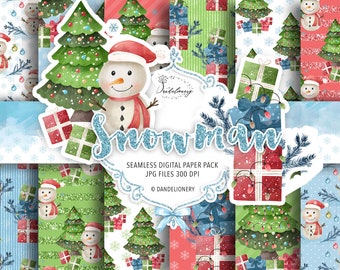 Happy Christmas Snowman digital paper pack, christmas, branches, christmas pattern, winter mood, snowflakes, holiday, snow, winter, star