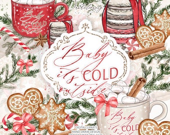 Gingerbread Watercolor Clipart, Christmas Clipart, Cute Gingerbread, Christmas Cookies, Christmas Sweets, Cute Christmas
