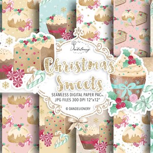 Christmas Sweets digital paper pack, cute, candy cane, christmas clip art, holiday, xmas, winter, wreath, sweet, cake