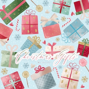 Christmas Gifts, Presents clipart, snowflakes clipart, Instant Download, xmas clipart, xmas, holiday, gift, christmas clipart, bow, sled