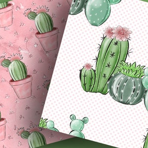 Pack de papier numérique Sweet Cactus, Motif de cactus dessiné à la main, Téléchargement de plantes, Bordure succulente mignonne, plante, fond de fleur image 3