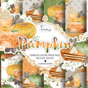 Fall Pumpkin V. digital paper pack, Thanksgiving Stickers, autumn, fall, pattern, leaves, give thanks, flower, Pumpkin Planner