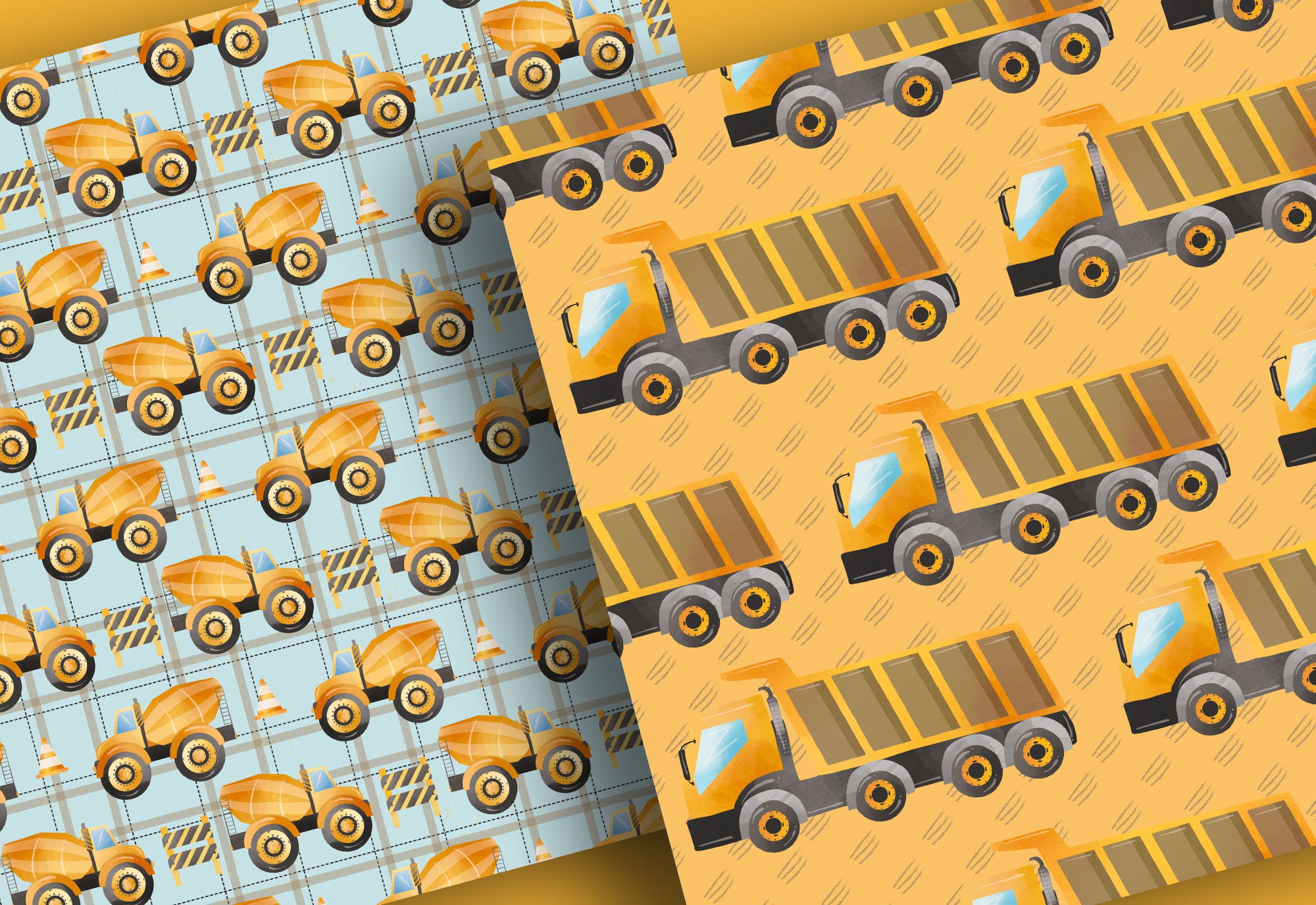 Watercolor Construction Digital Paper Pack Boy Pattern Etsy