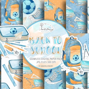 Back to School Boys digital paper pack, School pattern, Instant Download, blue ball, seamless, color basket shoes, pattern, kids background