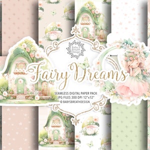 Watercolor Fairy Tale digital paper pack, Fairy pattern, swing, flower, fairy tale digital paper, baby girl, cute girl pattern