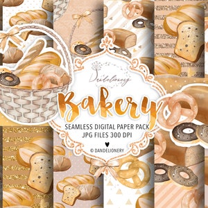 Acquacolore Panetteria confezione di carta digitale, Modello pane, Cibi da forno Grafica, Pane, Pane tostato, Torta, Pagnotta, Pretzel, Baguette, Croissant