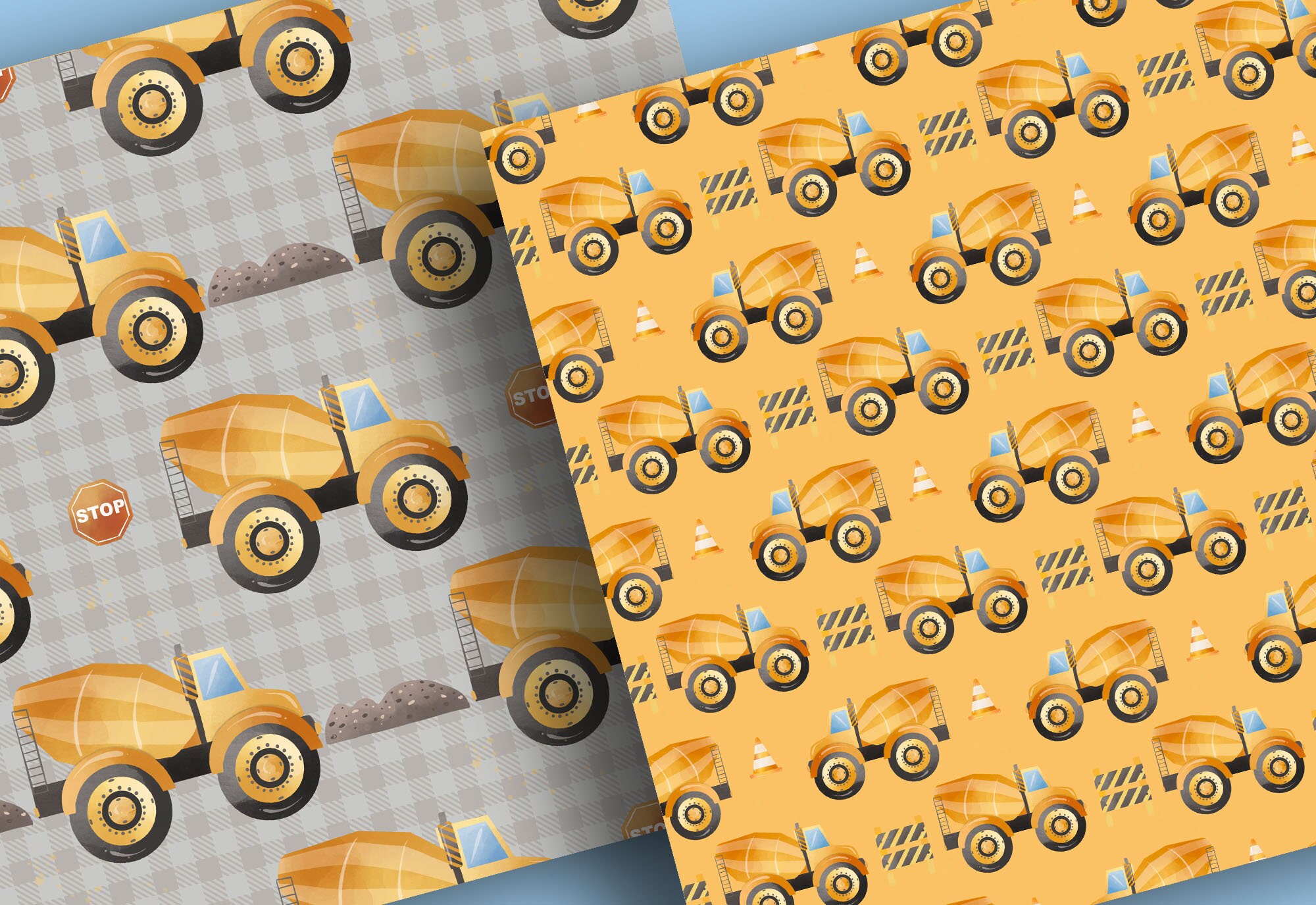 Watercolor Construction Digital Paper Pack Boy Pattern Etsy