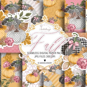 Fall Pumpkin II. digital paper pack, Thanksgiving Stickers, autumn, fall, pattern, leaves, give thanks, wooden logs, Pumpkin Planner