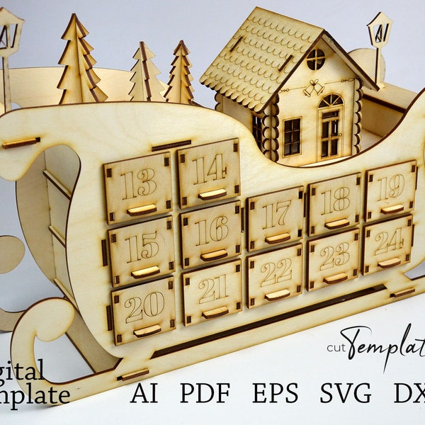 Datei für lasergeschnittene Weihnachts-Adventskalender-Vorlage SVG PDF EPS. Schnittvorlagen
