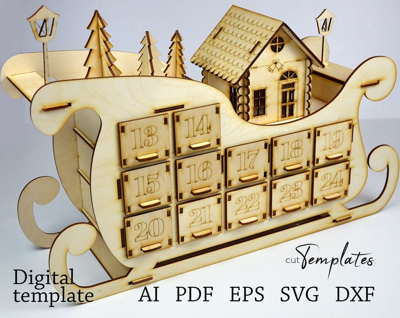 File for Laser Cut Christmas Advent Calendar Template SVG  PDF EPS . CutTemplates 