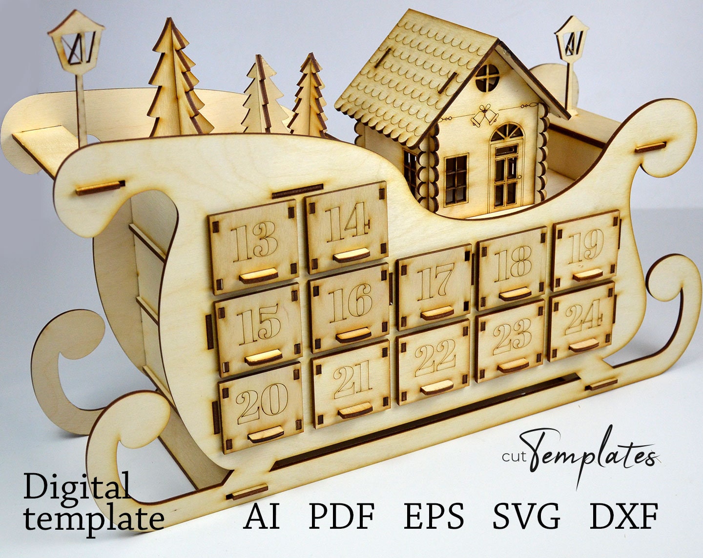 File for Laser Cut Christmas Advent Calendar Template SVG PDF EPS .  Cuttemplates - Etsy