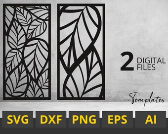 2 Svg Dxf Eps Cut Templates Digital Panel Leafs Laser Cutting, silhouette de coupe CNC
