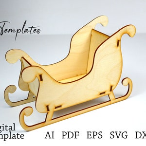Archivo para corte láser de 3 mm Navidad Santa trineo Vector Plantilla Archivo AI SVG EPS. Cortar plantillas