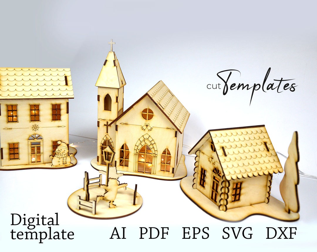 File for Laser Cut Woden Christmas Village Template . Cuttemplates Etsy