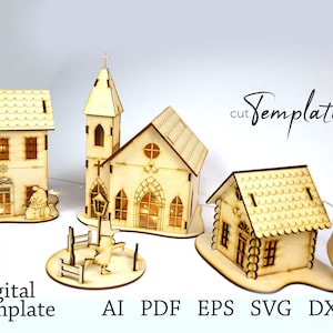 File for Laser Cut Woden Christmas village Template . CutTemplates
