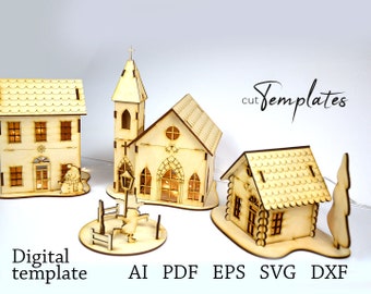 File for Laser Cut Woden Christmas village Template . CutTemplates