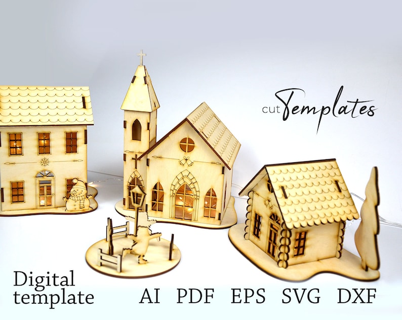 Download File For Laser Cut Woden Christmas Village Template Cuttemplates Blueprints How To Craft Supplies Tools Delage Com Br