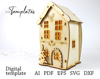 File for Laser Cut Woden Santa's Christmas House Template SVG EPS PDF. CutTemplates