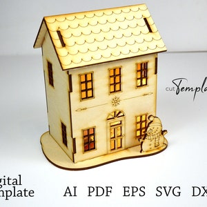 File for Laser Cut Woden Christmas House Template SVG EPS PDF. CutTemplates
