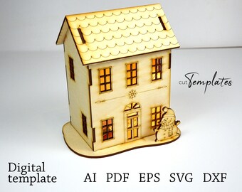 File for Laser Cut Woden Christmas House Template SVG EPS PDF. CutTemplates