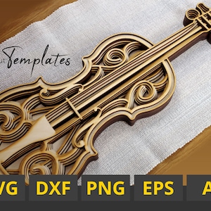 Laser Cut Multilayer Mandala Beautiful Violin Vectors plan. cut Templates