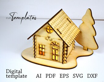 File for Laser Cut Woden Christmas House Template. CutTemplates