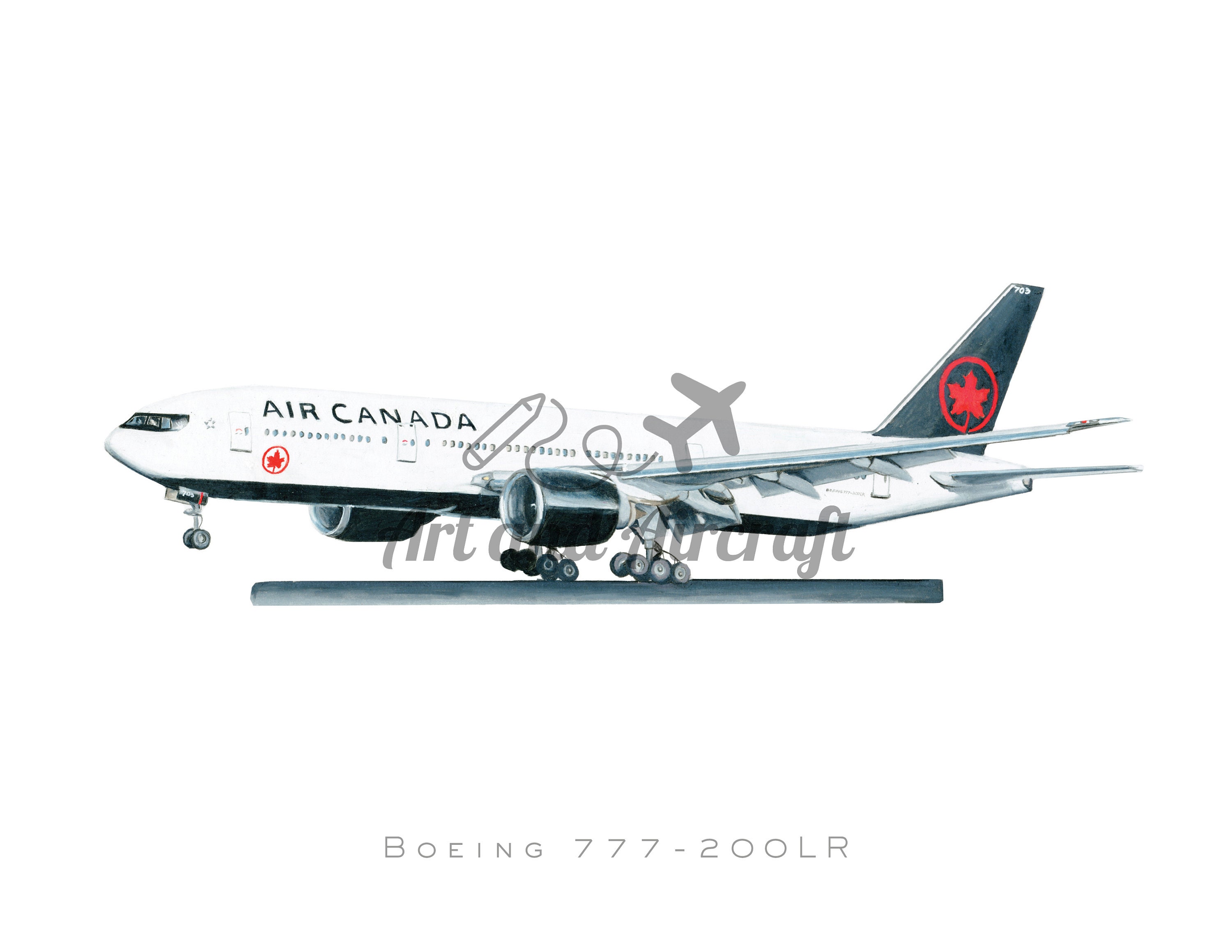 Air Canada Boeing 777 Drawing Art Print Etsy