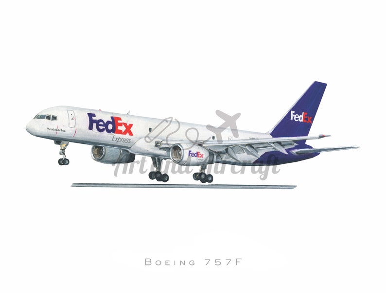 Fedex Boeing 757 Drawing Art Print Etsy