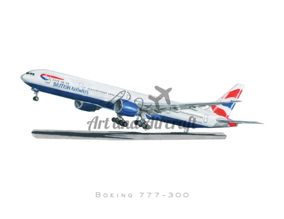 British Airways Boeing 777 Drawing Art Print Etsy