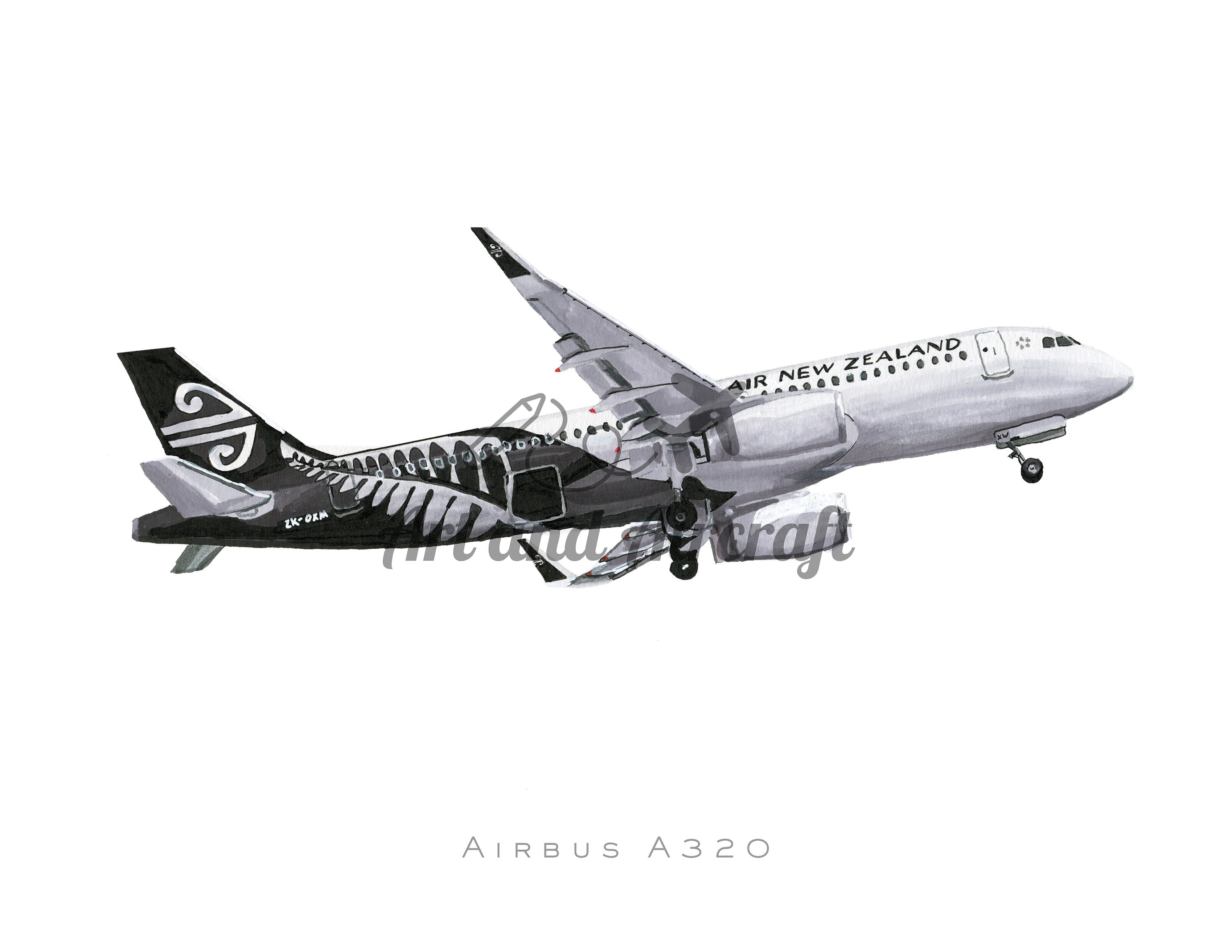 Air New Zealand Airbus A320 Drawing Art Print Australia