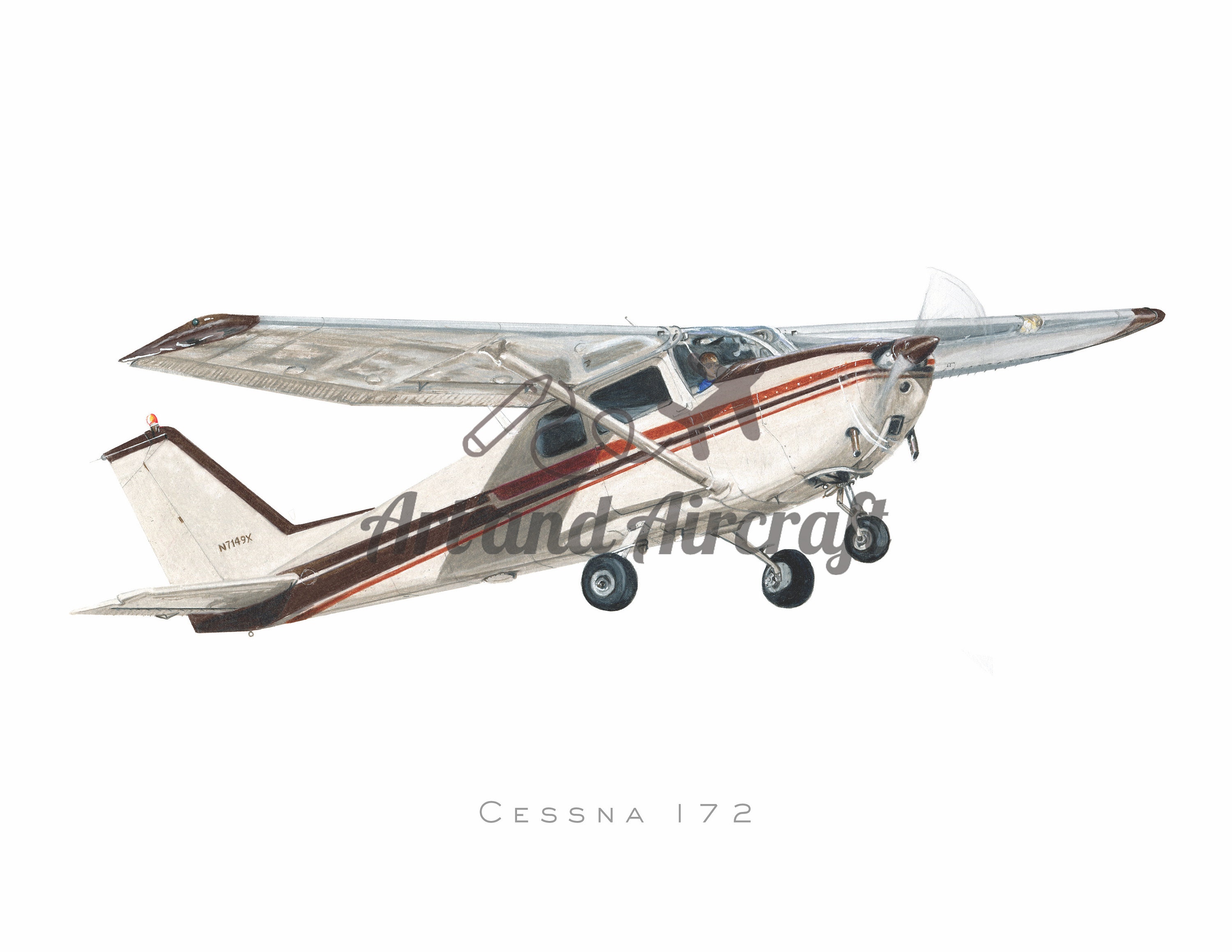 Cessna 172 Drawing Art Print Etsy Denmark