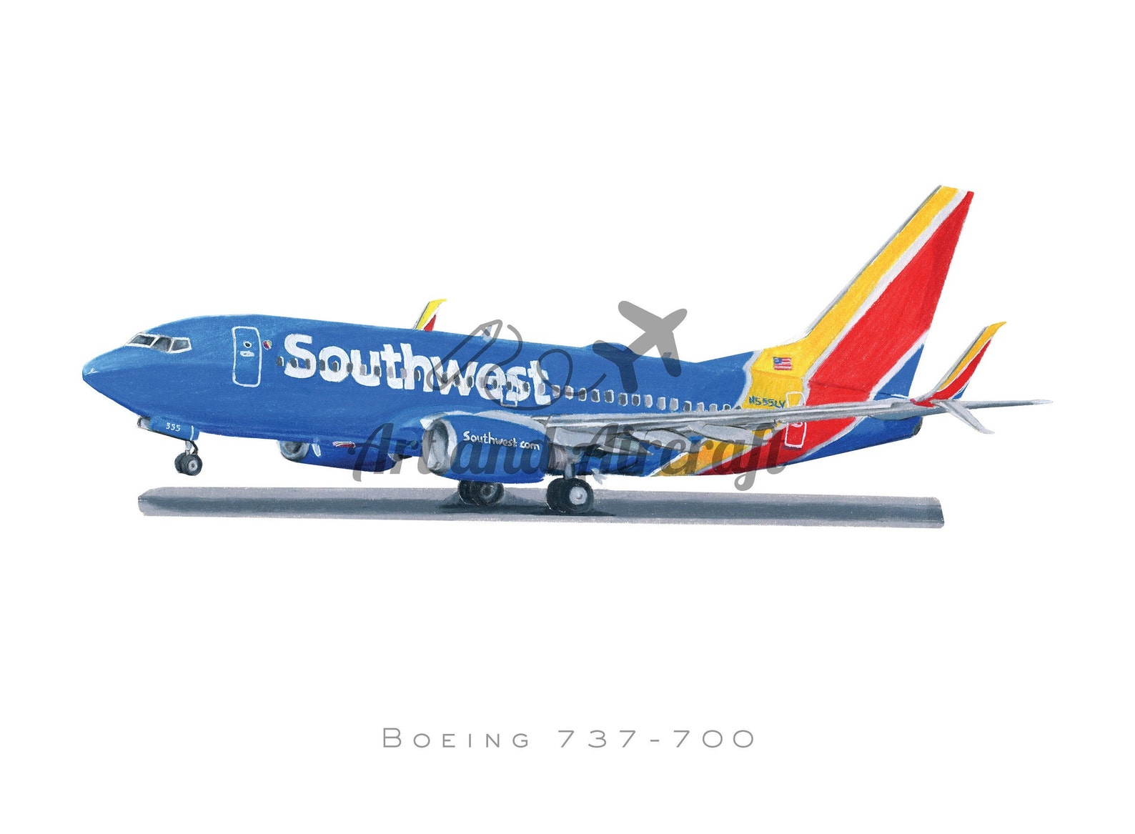 Southwest Airlines Boeing 737 Drawing Art Print | Etsy