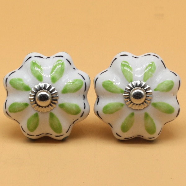 Premium Quality Tortoise Green Flower Shape Ceramic Knobs for Expensive Cabinets / High Grade Hand Painted Knobs for Expensive Closets