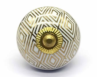 Premium-Qualität Goldene und Weiße geprägte runde Form Keramikknöpfe für Teure Schränke / Hochwertige Handbemalte Knöpfe / Schubladenknäufe