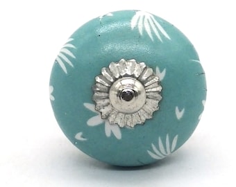 SeaFoam Green Printed Pattern Hand Painted Ceramic knobs / Ceramic Drawer Pulls / Cabinet Knobs/ Kitchen Cabinet Door Handles