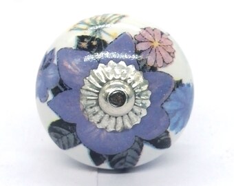 Ceramic Round Shape Digital Print Multi Color Floral Design Ceramic knobs / Ceramic Drawer Pulls / Cabinet Knobs / Round Dresser Knobs