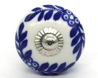 Large round shape Crater Knob, WHITE And Blue Artistic Cabinet Knob and Furniture Hardware, Decorative Handles, Dresser Knob