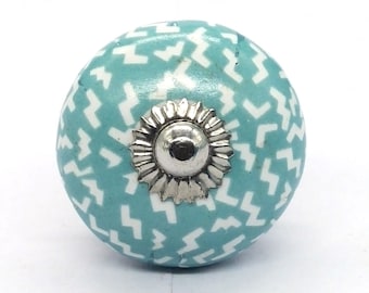 SeaFoam Green Printed Pattern Hand Painted Ceramic knobs / Ceramic Drawer Pulls / Cabinet Knobs/ Kitchen Cabinet Door Handles