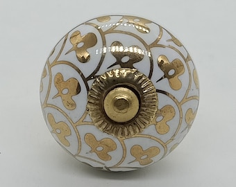 Premium Quality White and Golden Round Shape Ceramic Knobs for Expensive Cabinets / High Grade Hand Painted Knobs