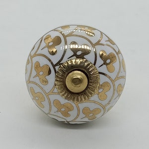 Premium Quality White and Golden Round Shape Ceramic Knobs for Expensive Cabinets / High Grade Hand Painted Knobs