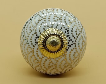 Premium Quality White and Golden Round Shape Ceramic Knobs for Expensive Cabinets / High Grade Hand Painted Knobs