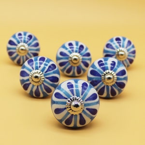 Grand bouton de cratère de forme ronde, grand bouton d’armoire artistique bleu ciel imprimé et quincaillerie de meubles, poignées décoratives, bouton de commode