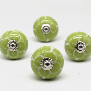 Large round shape Crater Knob, WHITE And Green print design  Artistic Cabinet Knob and Furniture Hardware, Decorative Handles