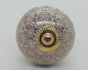 Premium Quality White and Golden Round Shape Ceramic Knobs for Expensive Cabinets / High Grade Hand Painted Knobs